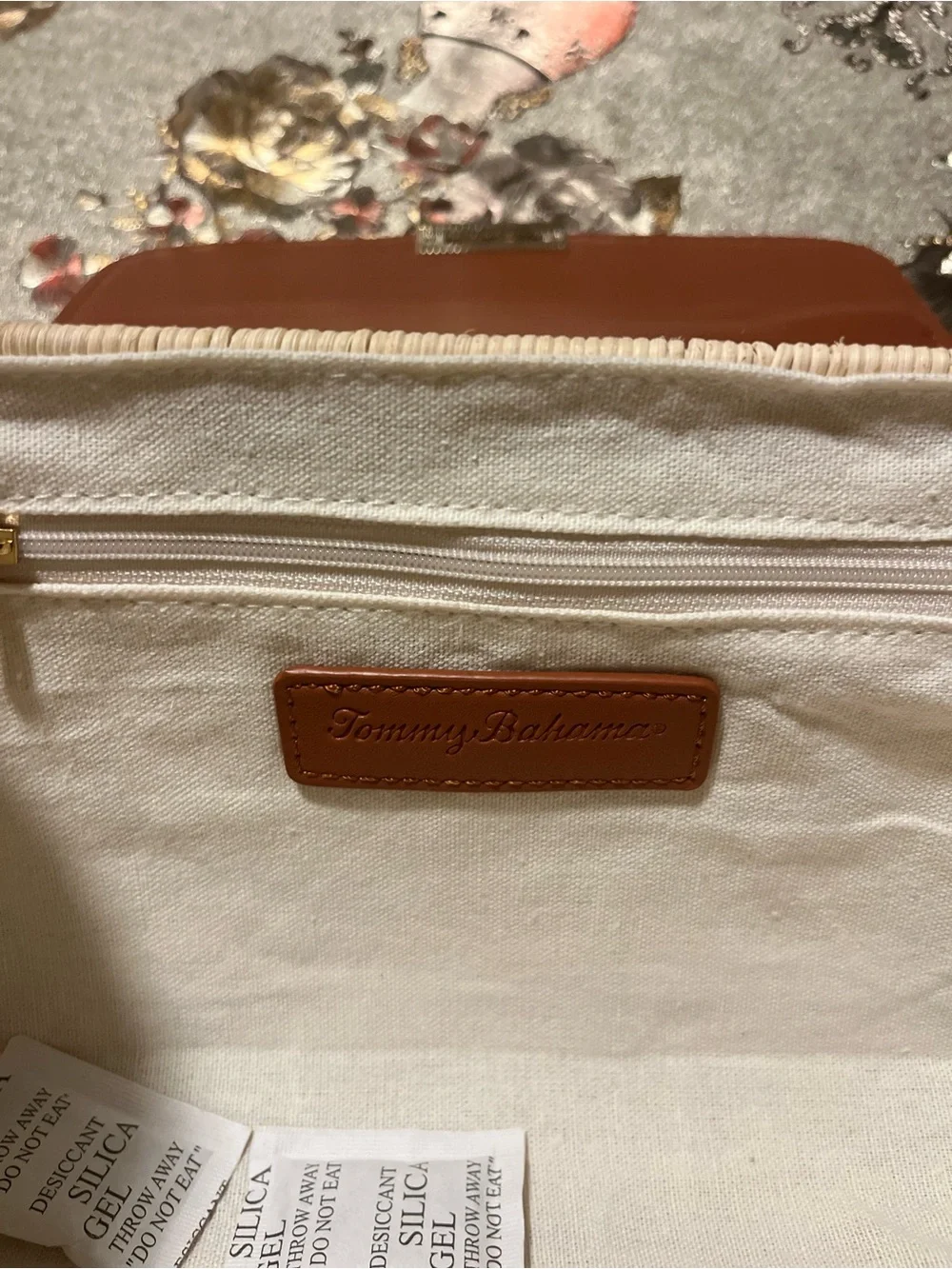 Tommy Bahama Tan Leather & Wicker Top-Handle Bag
